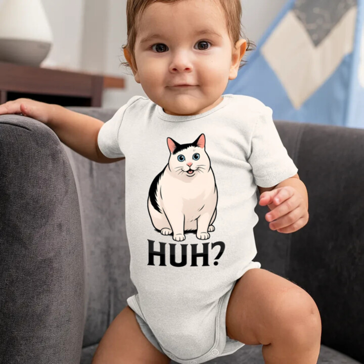 Huh? - biela mačka  - body s potlačou
