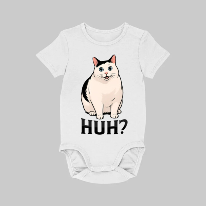 Huh? - biela mačka  - body s potlačou