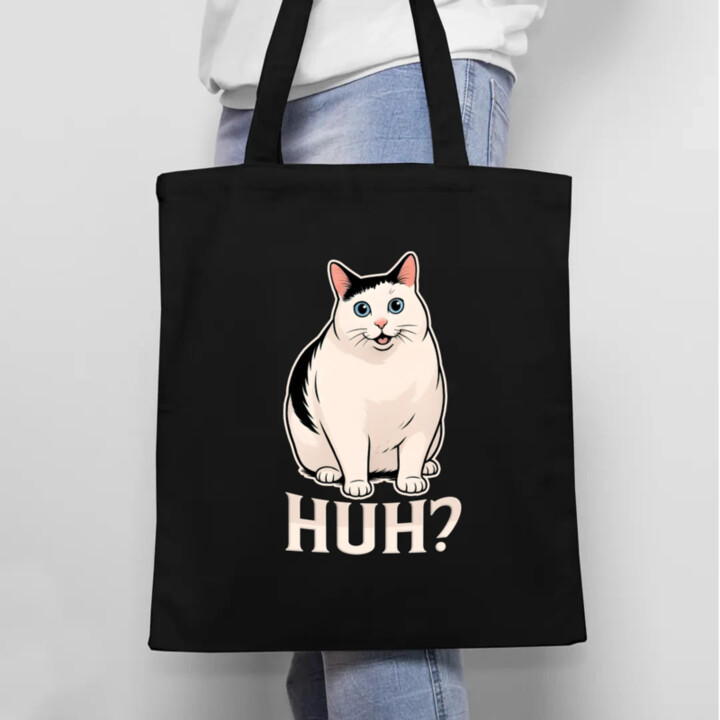 Huh? - biela mačka - taška s potlačou