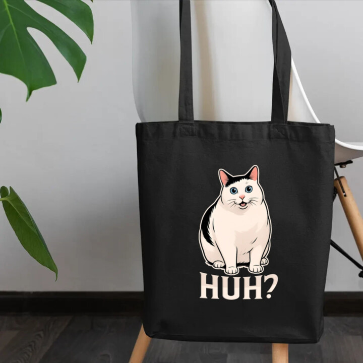 Huh? - biela mačka - taška s potlačou