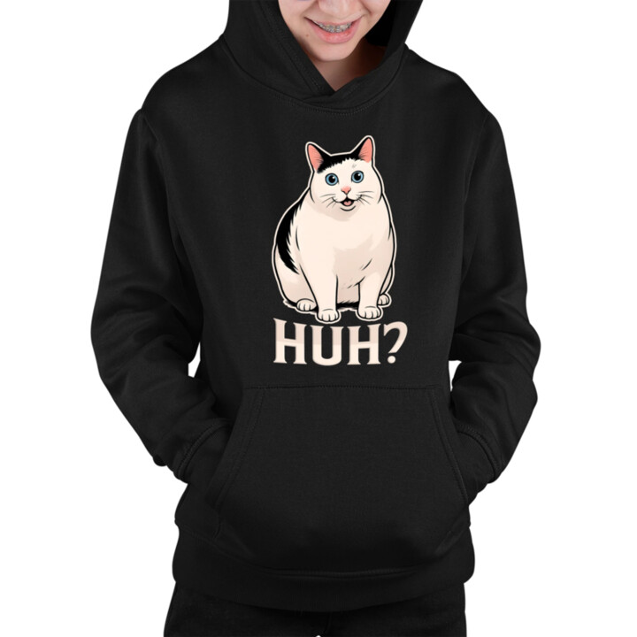 Huh? - biela mačka - detská mikina s kapucňou