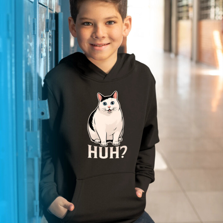 Huh? - biela mačka - detská mikina s kapucňou