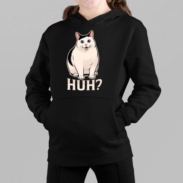 Huh? - biela mačka - detská mikina s kapucňou