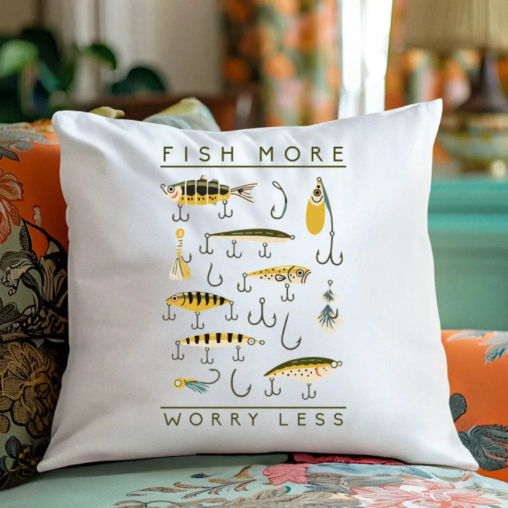 Fish more, worry less - vankúš s potlačou