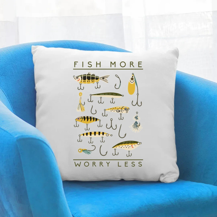 Fish more, worry less - vankúš s potlačou