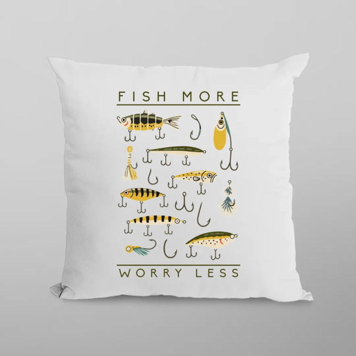 Fish more, worry less - vankúš s potlačou