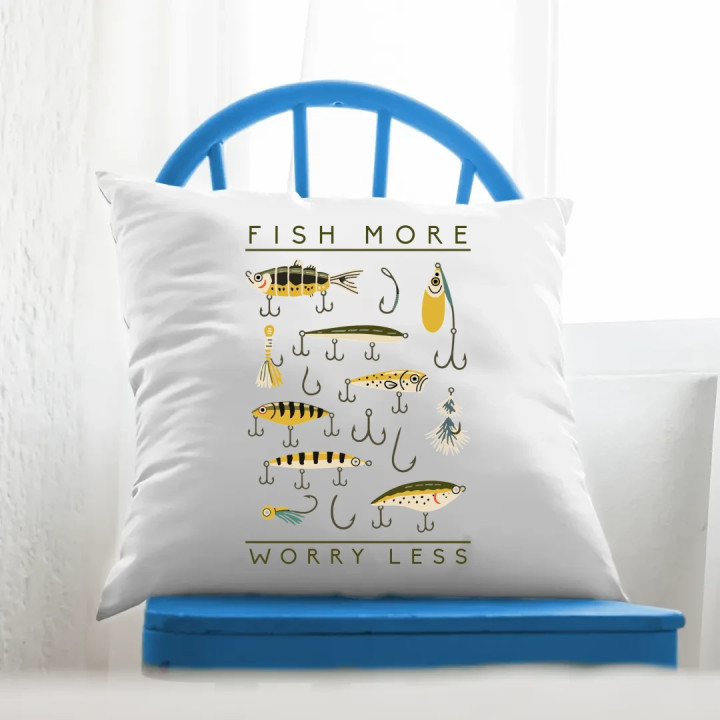 Fish more, worry less - vankúš s potlačou