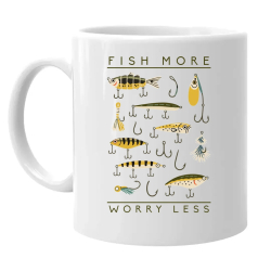 Fish more, worry less - keramický hrnček s potlačou