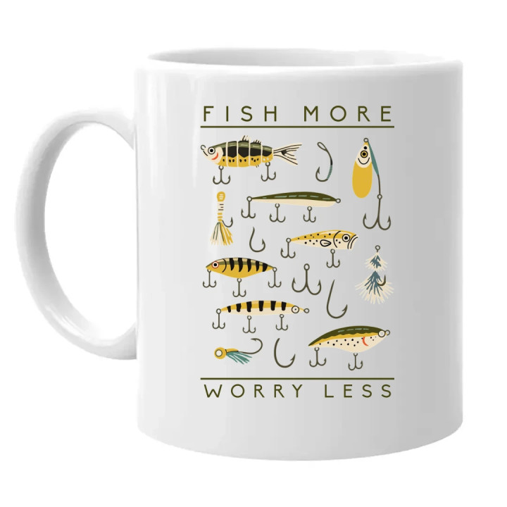 Fish more, worry less - keramický hrnček s potlačou