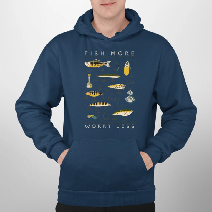 Fish more, worry less  - pánska mikina s potlačou