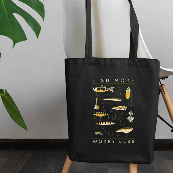 Fish more, worry less - taška s potlačou