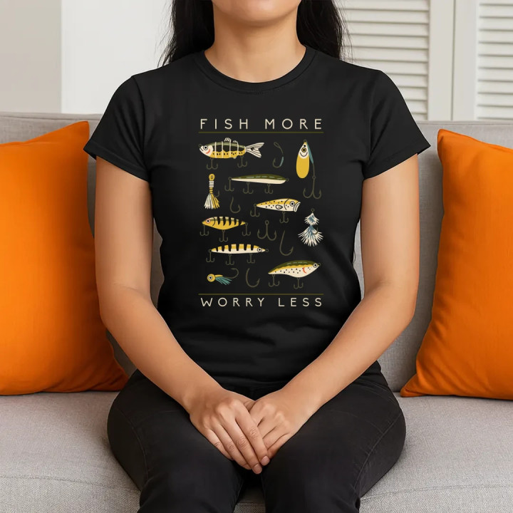 Fish more, worry less - dámske tričko s potlačou