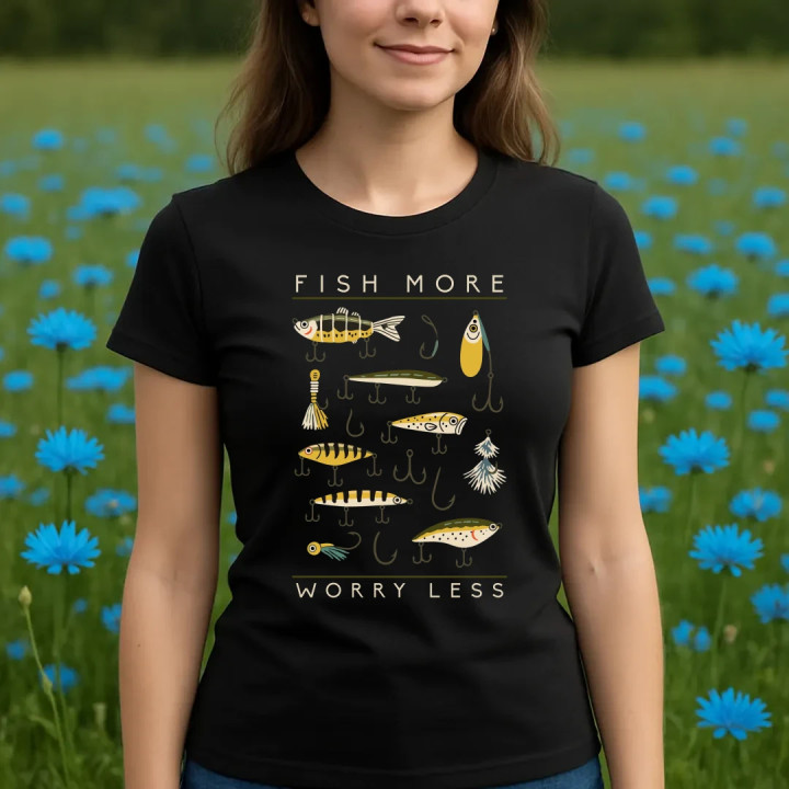 Fish more, worry less - dámske tričko s potlačou