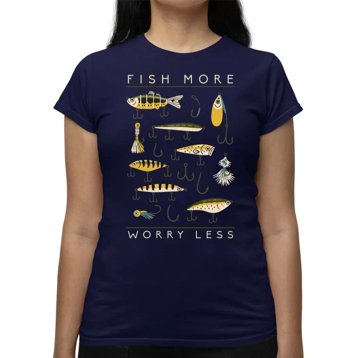 Fish more, worry less - dámske tričko s potlačou