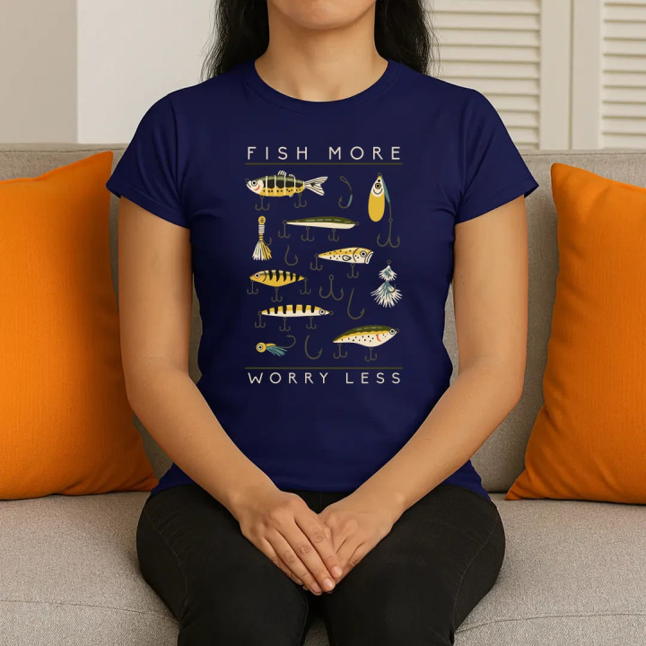 Fish more, worry less - dámske tričko s potlačou