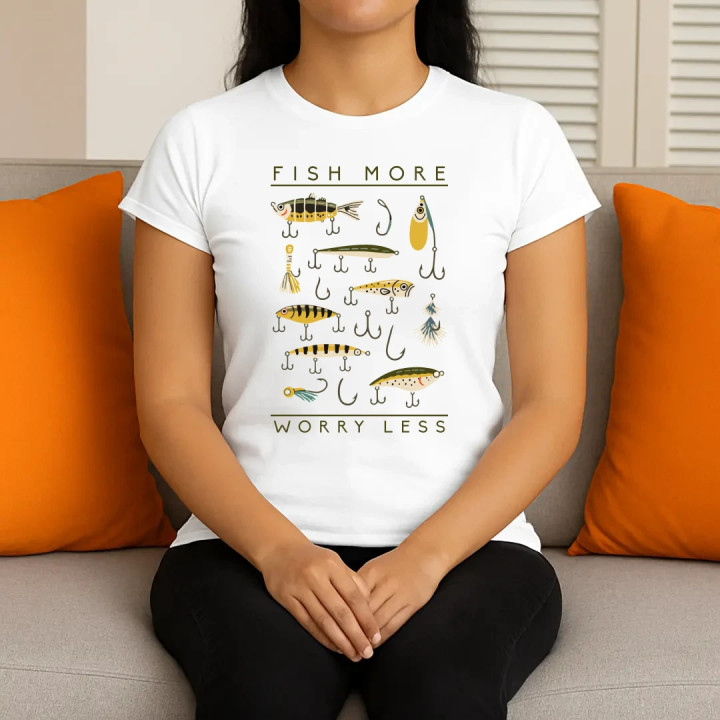 Fish more, worry less - dámske tričko s potlačou