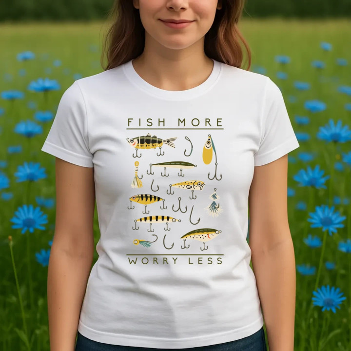 Fish more, worry less - dámske tričko s potlačou