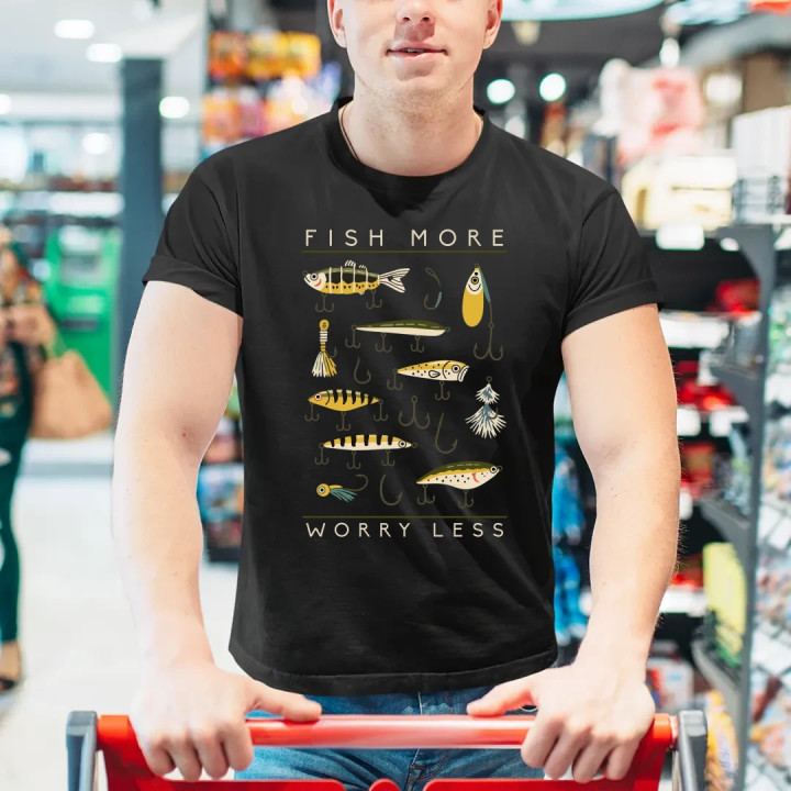 Fish more, worry less - pánske tričko s potlačou