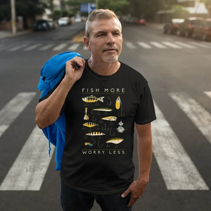 Fish more, worry less - pánske tričko s potlačou