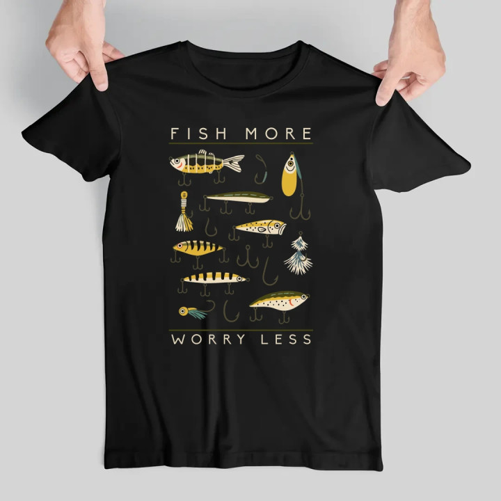 Fish more, worry less - pánske tričko s potlačou