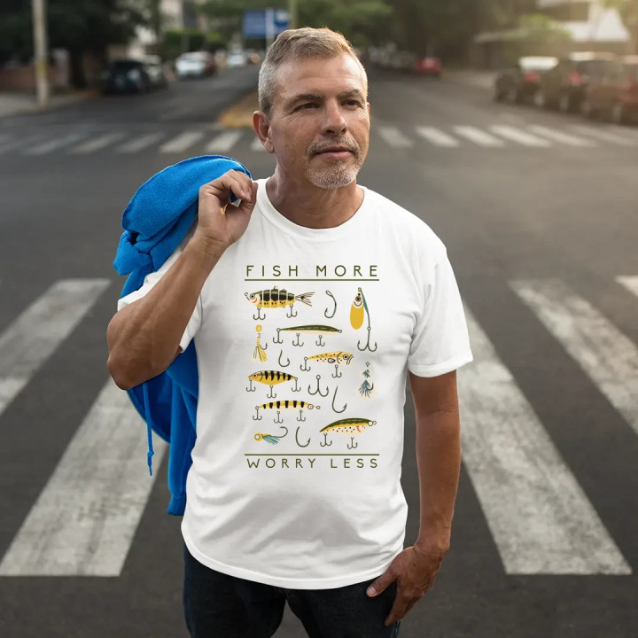 Fish more, worry less - pánske tričko s potlačou
