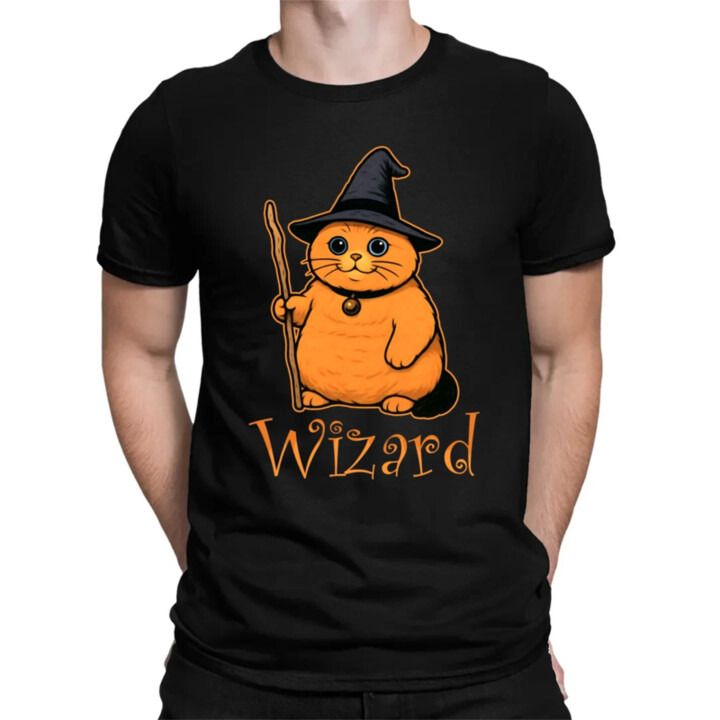 Wizard - mačací čarodejník - pánske tričko s potlačou