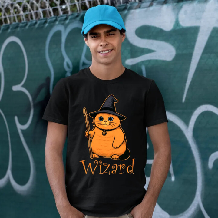 Wizard - mačací čarodejník - pánske tričko s potlačou