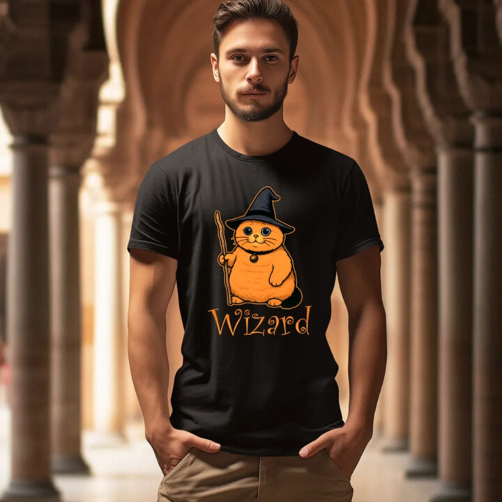 Wizard - mačací čarodejník - pánske tričko s potlačou