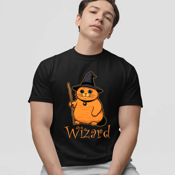 Wizard - mačací čarodejník - pánske tričko s potlačou