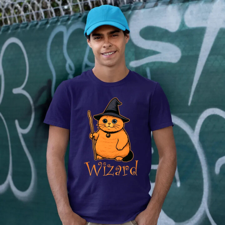 Wizard - mačací čarodejník - pánske tričko s potlačou
