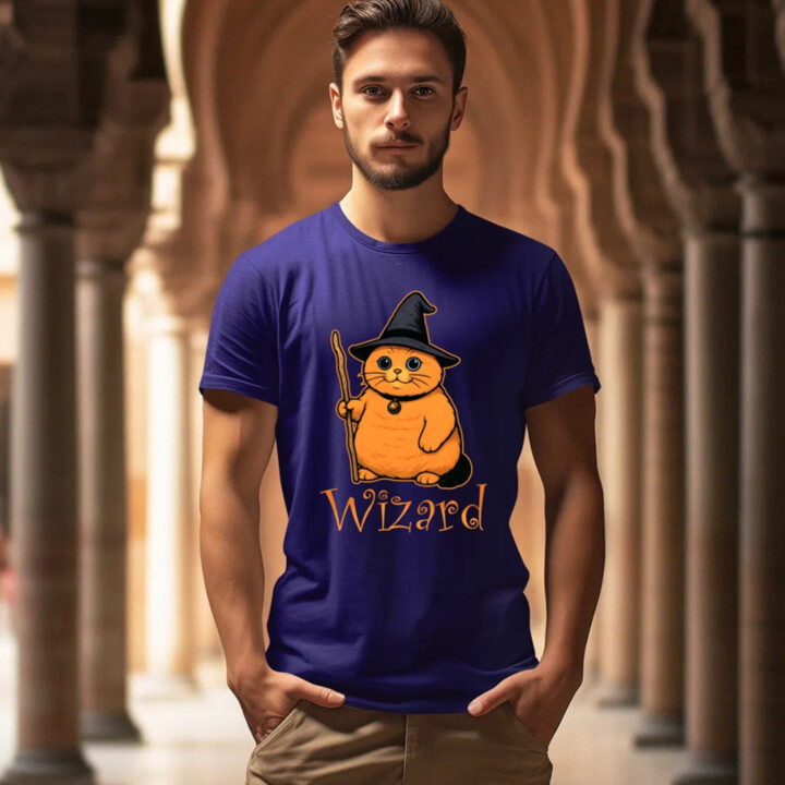 Wizard - mačací čarodejník - pánske tričko s potlačou