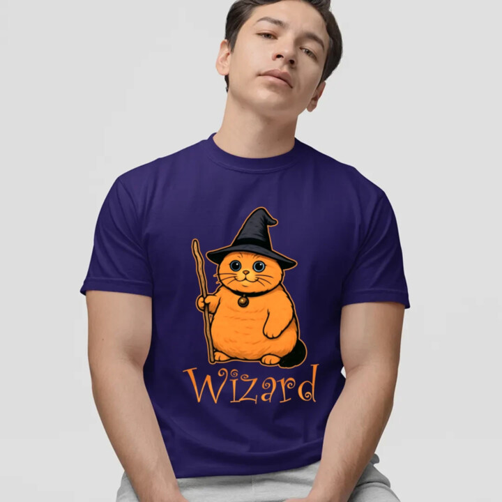 Wizard - mačací čarodejník - pánske tričko s potlačou