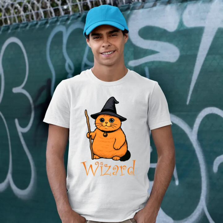Wizard - mačací čarodejník - pánske tričko s potlačou