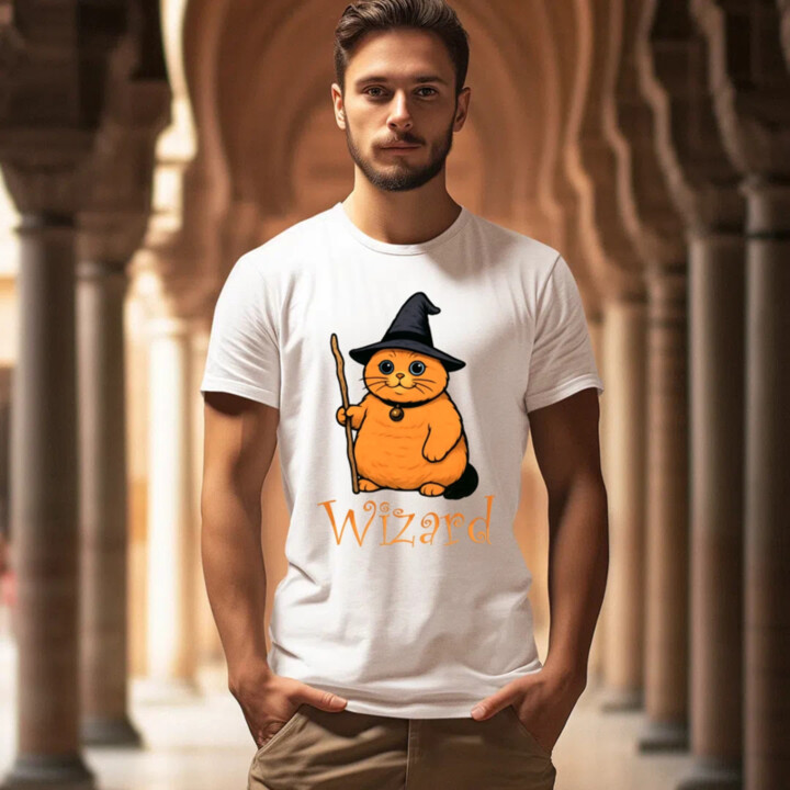 Wizard - mačací čarodejník - pánske tričko s potlačou