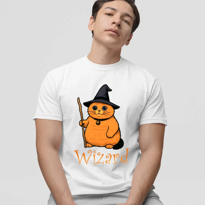 Wizard - mačací čarodejník - pánske tričko s potlačou