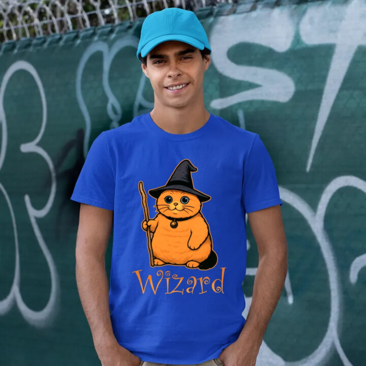 Wizard - mačací čarodejník - pánske tričko s potlačou