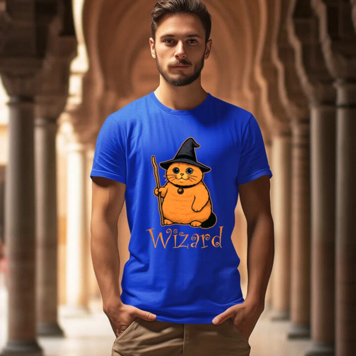 Wizard - mačací čarodejník - pánske tričko s potlačou