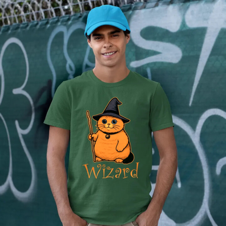 Wizard - mačací čarodejník - pánske tričko s potlačou