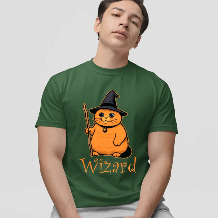 Wizard - mačací čarodejník - pánske tričko s potlačou