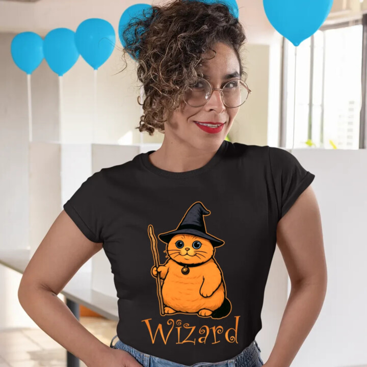Wizard - mačací čarodejník - dámske tričko s potlačou