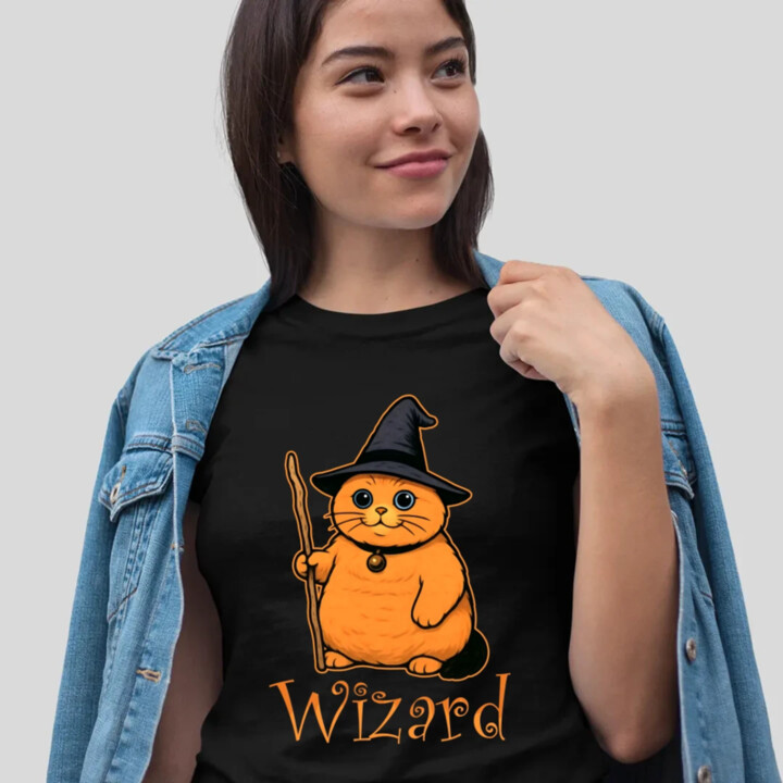 Wizard - mačací čarodejník - dámske tričko s potlačou