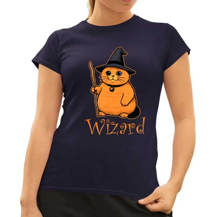 Wizard - mačací čarodejník - dámske tričko s potlačou