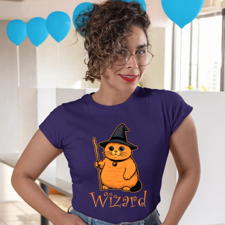Wizard - mačací čarodejník - dámske tričko s potlačou