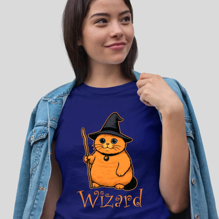 Wizard - mačací čarodejník - dámske tričko s potlačou