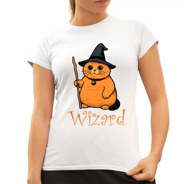 Wizard - mačací čarodejník - dámske tričko s potlačou