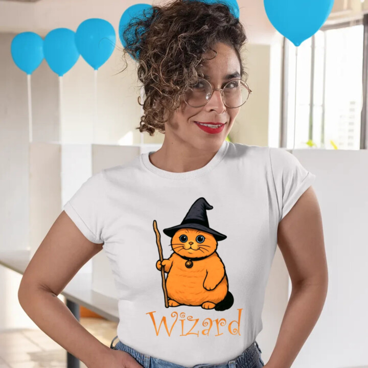 Wizard - mačací čarodejník - dámske tričko s potlačou