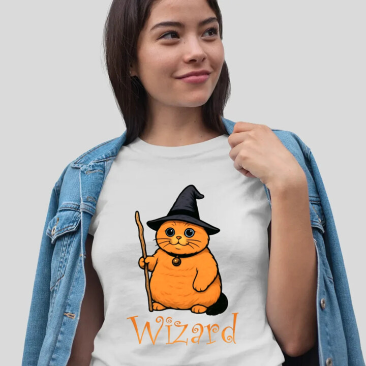 Wizard - mačací čarodejník - dámske tričko s potlačou