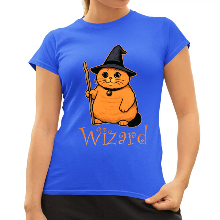 Wizard - mačací čarodejník - dámske tričko s potlačou