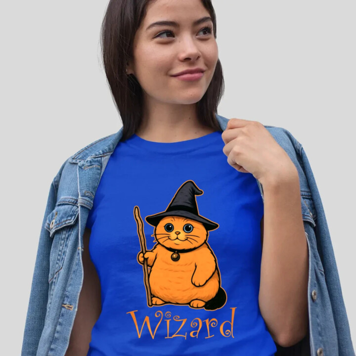 Wizard - mačací čarodejník - dámske tričko s potlačou