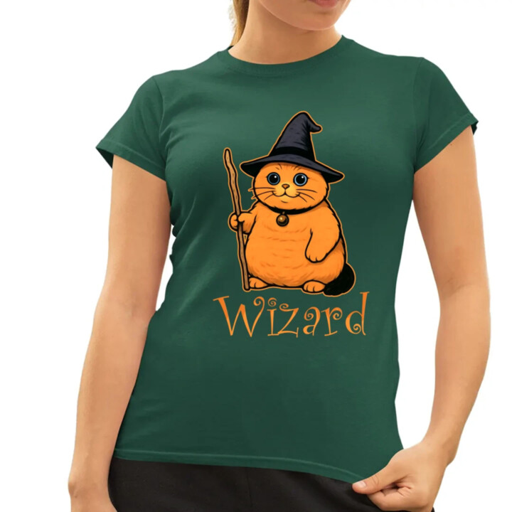 Wizard - mačací čarodejník - dámske tričko s potlačou